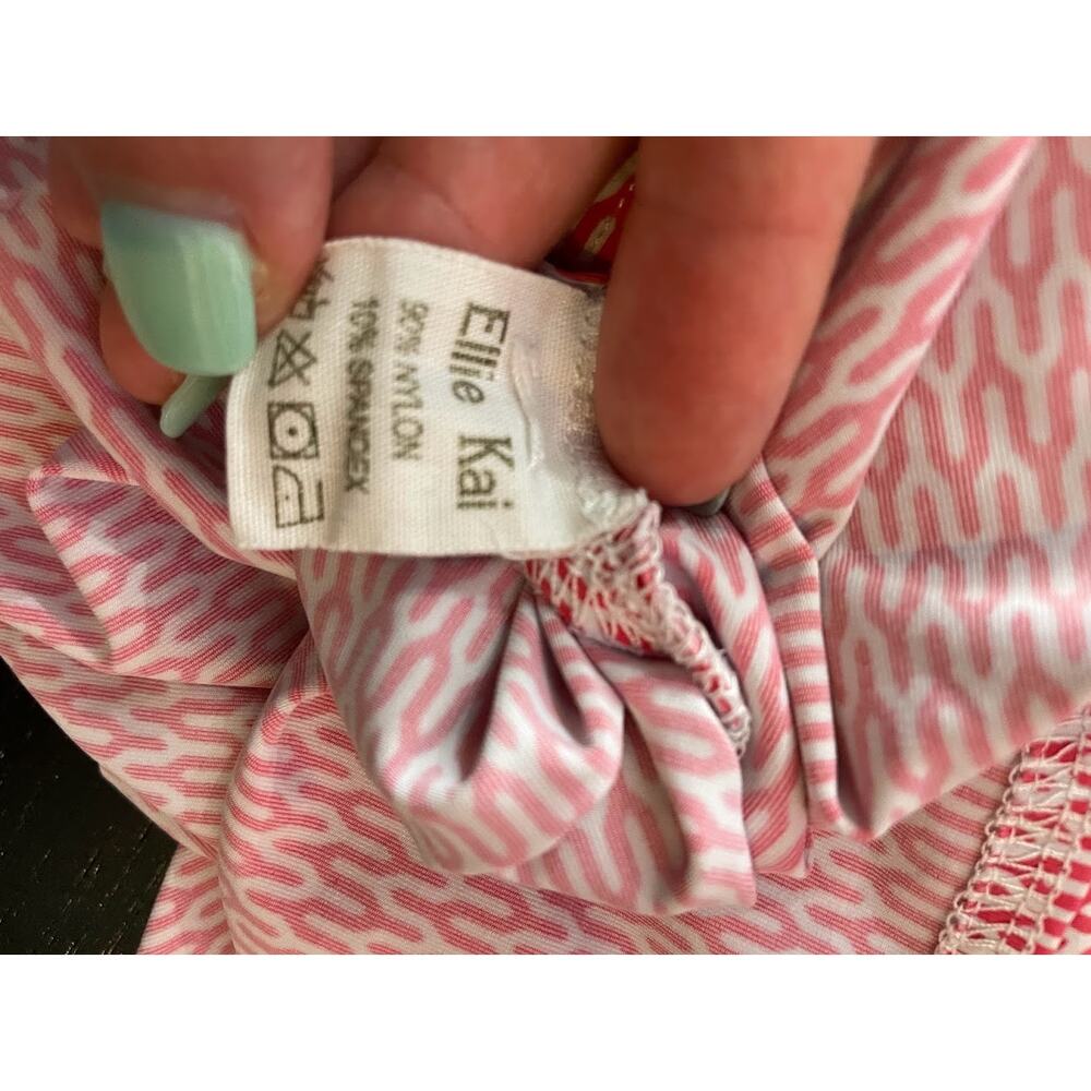Ellie Kia Relaxed V-Neck Geometric Print Blouse Pink Preppy Top Womens Large - Picture 12 of 14